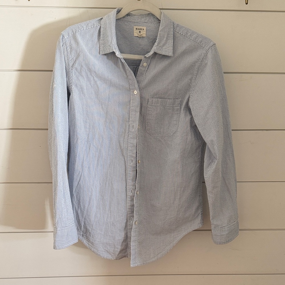MAREA by Liz Joy Light Blue Seersucker Button Down Shirt